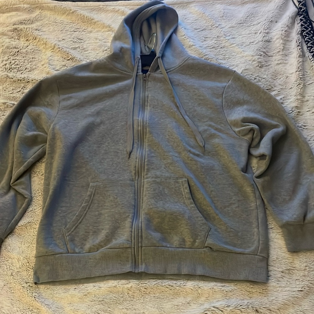 Grey Hoodie Sweatshirt Zipper Large